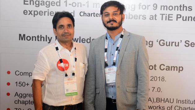 Jitendra Tanna (right) with his mentor Rishab Sitoke who were a part of nurture program at the TiECon Annual Entrepreneurship Awards function. (SHANKAR NARAYAN/HT PHOTO) Jitendra Tanna (right) with his mentor Rishab Sitoke who were a part of nurture program at the TiECon Annual Entrepreneurship Awards function. (SHANKAR NARAYAN/HT PHOTO)