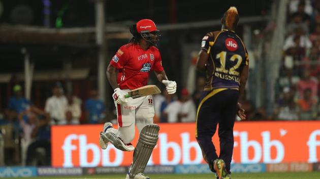 Get full cricket score of the IPL 2018 match between Kolkata Knight Riders (KKR) and Kings XI Punjab (KXIP) here. KXIP registered a thumping 9-wicket win vs KKR on Saturday thanks in no small part to Chris Gayle and KL Rahul hitting half-centuries.(IPL)