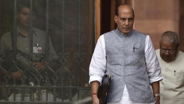 Home minister Rajnath Singh at South Block in New Delhi. (Virendra Singh Gosain/HT Photo) Home minister Rajnath Singh at South Block in New Delhi. (Virendra Singh Gosain/HT Photo)