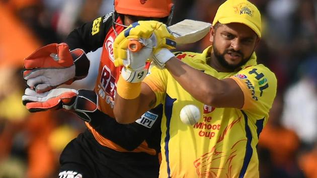 Suresh Raina in action for Chennai Super Kings in their Indian Premier League (IPL) 2018 match against Sunrisers Hyderabad.(AFP)