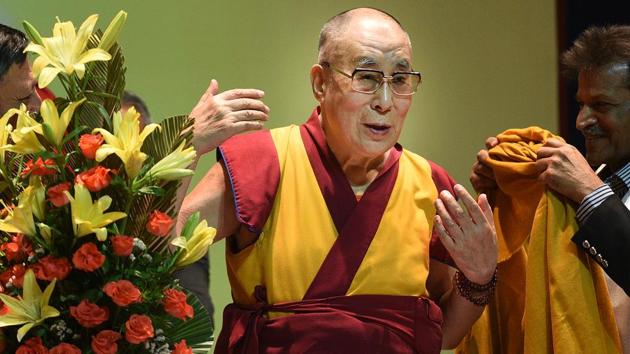 Tibetan spiritual leader the Dalai Lama during an event at Nehru Memorial Museum and Library in New Delhi on Sunday.(Raj K Raj/HT Photo)