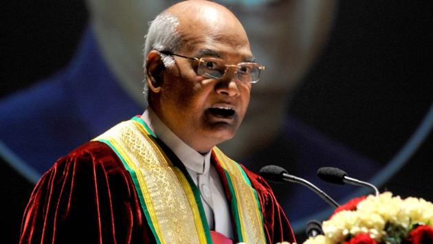 President Ram Nath Kovind speaks during the sixth convocation of Shri Mata Vaishno Devi University in Katra, in Jammu, on April 18, 2018. The President on Sunday gave his assent to promulgate the Economic Offenders Ordinance. (Nitish Kanotra/HT Photo) President Ram Nath Kovind speaks during the sixth convocation of Shri Mata Vaishno Devi University in Katra, in Jammu, on April 18, 2018. The President on Sunday gave his assent to promulgate the Economic Offenders Ordinance. (Nitish Kanotra/HT Photo)