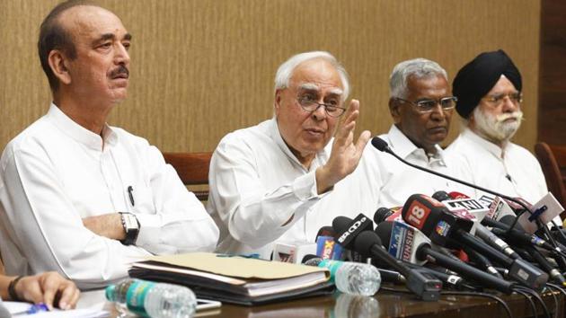 Opposition leaders speak to media submitting to the vice president M Venkaiah Naidu a notice seeking the impeachment of Chief Justice of India Dipak Misra in New Delhi on Friday. (Raj K Raj/HT Photo) Opposition leaders speak to media submitting to the vice president M Venkaiah Naidu a notice seeking the impeachment of Chief Justice of India Dipak Misra in New Delhi on Friday. (Raj K Raj/HT Photo)