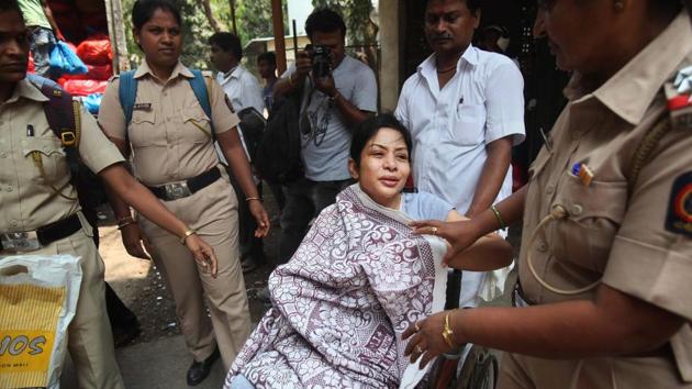 Former INX media chief Indrani Mukherjee after being discharged from the JJ Hospital in Mumbai on April 11. (PTI Photo) Former INX media chief Indrani Mukherjee after being discharged from the JJ Hospital in Mumbai on April 11. (PTI Photo)
