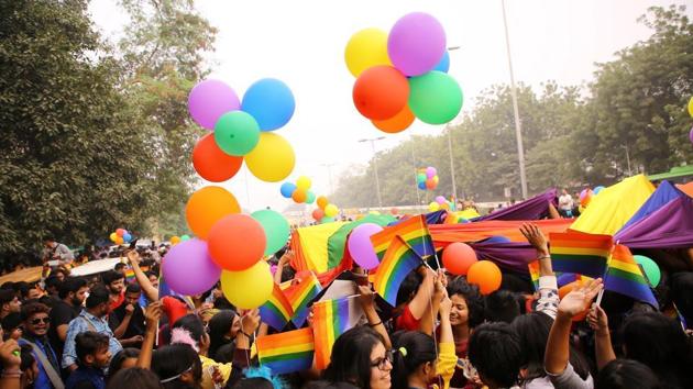 File photo of members and supporters of the LGBT (lesbians, gays, bisexual and transgender) community during Delhi’s 10th queer pride march in New Delhi on November 12, 2017. (HT file photo)