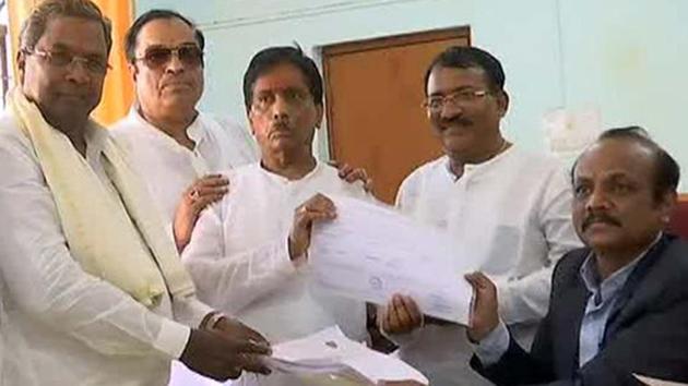 Karnataka chief minister Siddaramaiah submits his nomination papers in Badami on Tuesday.