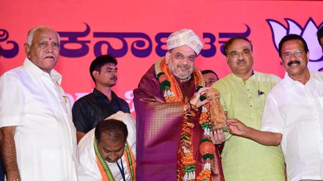BJP president Amit Shah at a meeting in Bengaluru. (PTI/File Photo) BJP president Amit Shah at a meeting in Bengaluru. (PTI/File Photo)