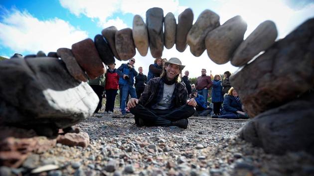 Pedro Duran, from Spain, was named European champion for the second year running for his stone archway, while James Brunt, 46, from the English city Sheffield, won runner up for his intricate sculpture of a rollercoaster. (Andy Buchanan / AFP)