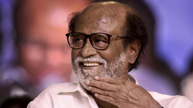 Rajinikanth at an event where he unveiled a statue of former Tamil Nadu Chief Minister MG Ramachandran at Dr MGR Educational and Research Institute in Chennai on Monday.(PTI)