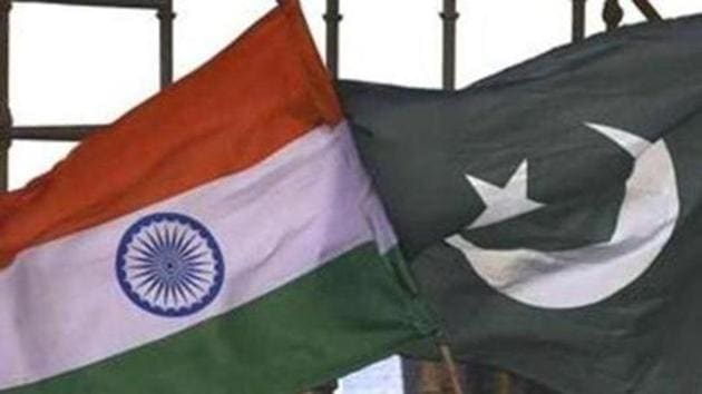 India Pakistan flags seen during the 2nd day of world culture Festival at Yamuna River Bank in New Delhi, India.(HT File Photo)