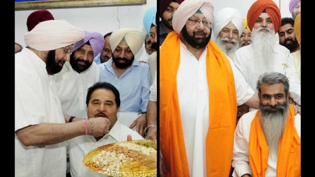 CM Capt Amarinder Singh and other legislators with OP Soni, MLA from Amritsar Central, as he took charge as minister and (right) Amarinder greets Bharat Bhushan Ashu, MLA from Ludhiana West. CM Capt Amarinder Singh and other legislators with OP Soni, MLA from Amritsar Central, as he took charge as minister and (right) Amarinder greets Bharat Bhushan Ashu, MLA from Ludhiana West.