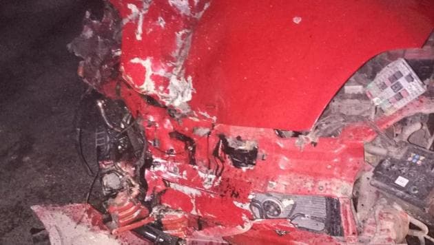 A view of complainant Rajiv Kohli’s damaged car. He was driving to Delhi from Rajasthan on Tuesday night, when his car was hit by a truck on the state highway connecting Faridabad and Ballabgarh. (Sourced) A view of complainant Rajiv Kohli’s damaged car. He was driving to Delhi from Rajasthan on Tuesday night, when his car was hit by a truck on the state highway connecting Faridabad and Ballabgarh. (Sourced)