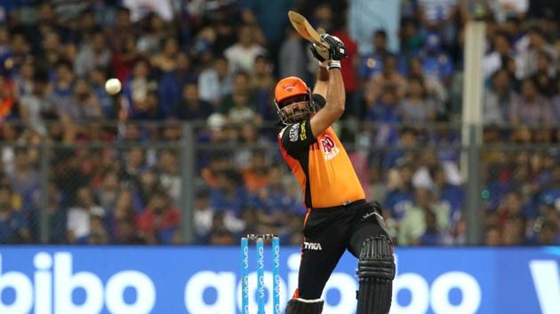 Yusuf Pathan of Sunrisers Hyderabad hits a boundary during the 2018 Indian Premier League match against Mumbai Indians on Tuesday. (BCCI) Yusuf Pathan of Sunrisers Hyderabad hits a boundary during the 2018 Indian Premier League match against Mumbai Indians on Tuesday. (BCCI)