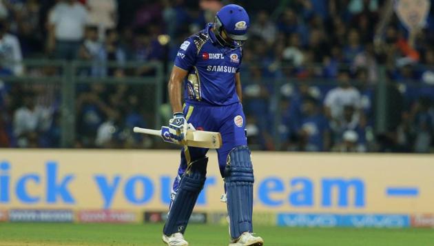 Mumbai Indians captain Rohit Sharma walks back to the pavilion after getting out during the 2018 Indian Premier League (IPL 2018) match against Sunrisers Hyderabad. (bcci) Mumbai Indians captain Rohit Sharma walks back to the pavilion after getting out during the 2018 Indian Premier League (IPL 2018) match against Sunrisers Hyderabad. (bcci)
