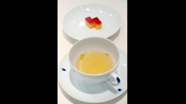 North Korea's mushroom tea and South Korea's tangerine cake, which will be served at the dinner of the inter-Korean summit. The Blue House has a tendency to make political points with its food choices. When US President Donald Trump visited last year, his meal included a prawn fished from the waters around Dokdo, disputed islands controlled by Seoul but claimed by fellow US ally Tokyo. (The Blue House / AFP)