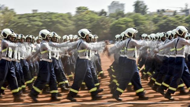 Firefighters rehearse for the Maharashtra day parade at Shivaji Park in Mumbai, Maharashtra on April 26, 2018. (Kunal Patil / HT Photo) Firefighters rehearse for the Maharashtra day parade at Shivaji Park in Mumbai, Maharashtra on April 26, 2018. (Kunal Patil / HT Photo)