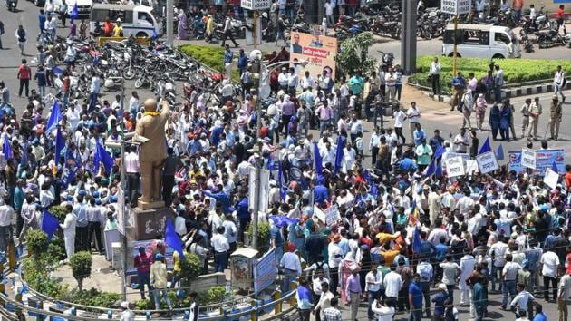 Members of Dalit community stage a protest during 'Bharat Bandh' against the alleged dilution of SC/ST act, in Bhopal. (PTI File Photo) Members of Dalit community stage a protest during 'Bharat Bandh' against the alleged dilution of SC/ST act, in Bhopal. (PTI File Photo)
