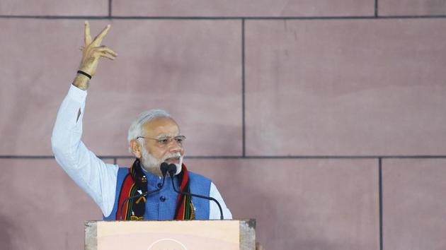 Prime Minister Narendra Modi in an interactive session with BJP candidates, state office bearers and leaders of Karnataka via the Narendra Modi app said that development was his only agenda for the Karnataka Assembly polls, and accused the state’s Congress government of stalling its progress and playing caste politics during elections. Modi urged state’s BJP leaders to focus on people-to-people contact till the voting. (Sanchit Khanna / HT File)