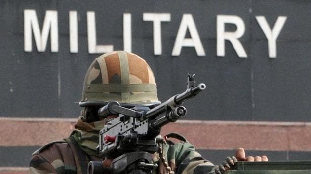 Security personnel take position during an encounter with terrorists at Sunjuwan Military station, in Jammu.(HT Representative Photo) Security personnel take position during an encounter with terrorists at Sunjuwan Military station, in Jammu.(HT Representative Photo)
