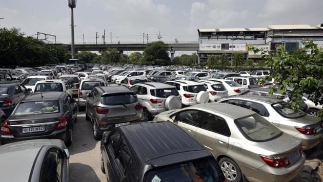 Parking area outside the Nehru Place Metro Station in New Delhi, India.(HT File Photo)