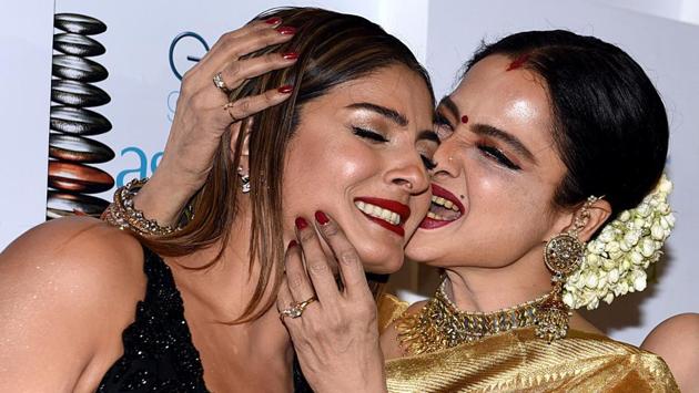 Bollywood actress Raveena Tandon (L) and Rekha (R) attend the ‘GeoSpa asiaSpa India Awards 2018’ in Mumbai, Maharashtra on April 23, 2018. (AFP) Bollywood actress Raveena Tandon (L) and Rekha (R) attend the ‘GeoSpa asiaSpa India Awards 2018’ in Mumbai, Maharashtra on April 23, 2018. (AFP)