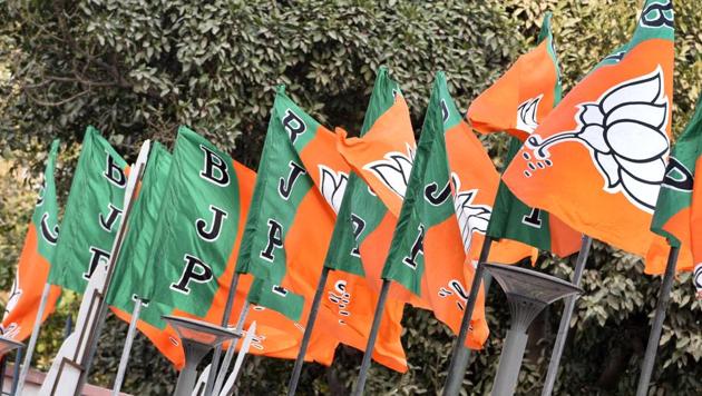 BJP party flags at the party headquarter in New Delhi.(Mohd Zakir/HT File Photo)