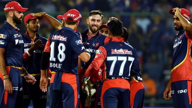 Get highlights of Delhi Daredevils vs Kolkata Knight Riders, IPL 2018 here. DD cricketers celebrate after their win over KKR in the Indian Premier League (IPL) 2018 clash in New Delhi on Friday.(AFP)