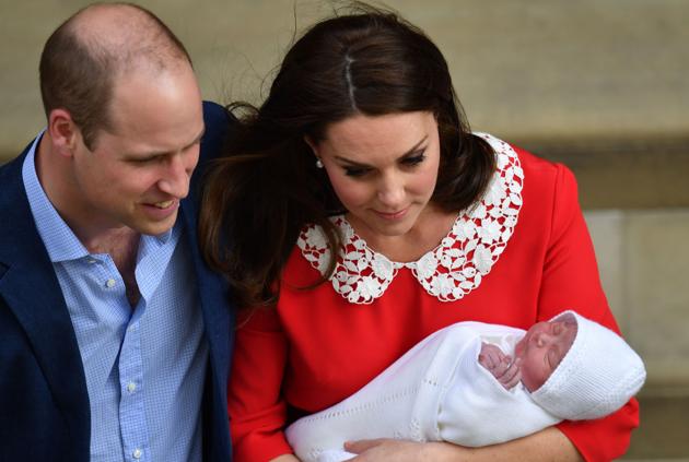 Britain's Prince William, Duke of Cambridge and Britain's Catherine, Duchess of Cambridge aka Kate Middleton show their newly-born son, their third child, to the media outside the Lindo Wing at St Mary's Hospital in central London on April 23. (AFP File Photo) Britain's Prince William, Duke of Cambridge and Britain's Catherine, Duchess of Cambridge aka Kate Middleton show their newly-born son, their third child, to the media outside the Lindo Wing at St Mary's Hospital in central London on April 23. (AFP File Photo)