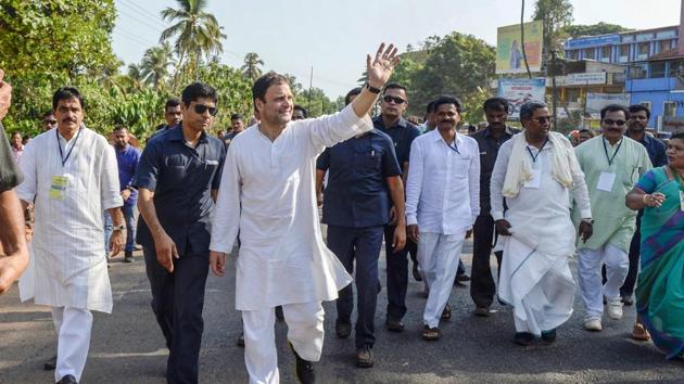 Congress president Rahul Gandhi waves at his party supporters during a campaign ahead of Karnataka Assembly elections 2018 in Honnavar on Thursday. (PTI) Congress president Rahul Gandhi waves at his party supporters during a campaign ahead of Karnataka Assembly elections 2018 in Honnavar on Thursday. (PTI)