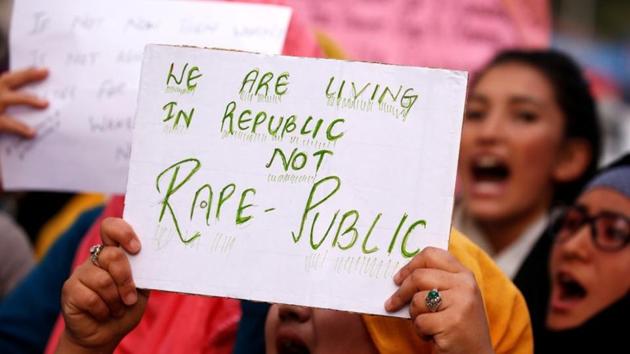 Students shout slogans during a protest against the rape and murder of an eight-year-old girl in Kathua near Jammu, in Srinagar on April 16, 2018.(Reuters) Students shout slogans during a protest against the rape and murder of an eight-year-old girl in Kathua near Jammu, in Srinagar on April 16, 2018.(Reuters)