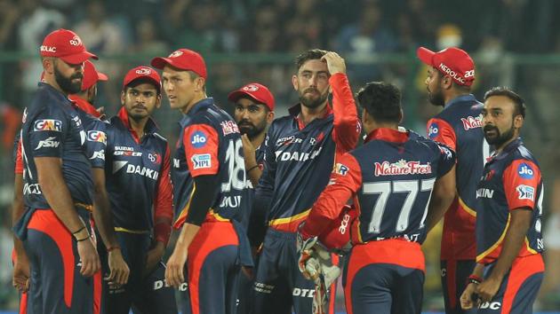 Glenn Maxwell celebrates the wicket of Chris Lynn during match twenty six of the 2018 Indian Premier League 2018 (IPL 2018) between Delhi Daredevils and Kolkata Knight Riders at the Feroz Shah Kotla Ground, Delhi. Get full cricket score of Delhi Daredevils vs Kolkata Knight Riders, IPL 2018 here(BCCI)
