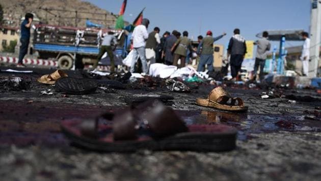 The sandals of Afghan protesters seen at the scene of a suicide attack that targeted crowds of minority Shia Hazaras. (AFP Representative Photo) The sandals of Afghan protesters seen at the scene of a suicide attack that targeted crowds of minority Shia Hazaras. (AFP Representative Photo)
