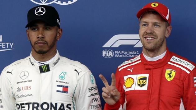 Lewis Hamilton stood on top of the Formula One podium for the first time this season in Azerbaijan with Sebastian Vettel finishing fourth. (AP) Lewis Hamilton stood on top of the Formula One podium for the first time this season in Azerbaijan with Sebastian Vettel finishing fourth. (AP)