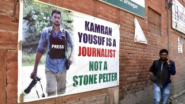 Kamran Yousuf was arrested on September 5, 2017. The National Investigation Agency (NIA) chargesheet stated that he was not a “real journalist” because he had not covered “any developmental activity of the government” in his career. Yousuf was later released on bail in March. His fraternity however feels he was picked up because his photographs, covering various aspects of the Kashmir protests, were run in the Valley’s largest circulated paper. (Ajay Aggarwal / HT Photo) Kamran Yousuf was arrested on September 5, 2017. The National Investigation Agency (NIA) chargesheet stated that he was not a “real journalist” because he had not covered “any developmental activity of the government” in his career. Yousuf was later released on bail in March. His fraternity however feels he was picked up because his photographs, covering various aspects of the Kashmir protests, were run in the Valley’s largest circulated paper. (Ajay Aggarwal / HT Photo)