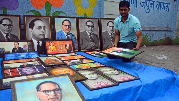 Roadside vendor sell portraits of Ambedkar ahead of his birthday in Pune on April 13, 2018.(Shankar Narayan/ HT File Photo) Roadside vendor sell portraits of Ambedkar ahead of his birthday in Pune on April 13, 2018.(Shankar Narayan/ HT File Photo)