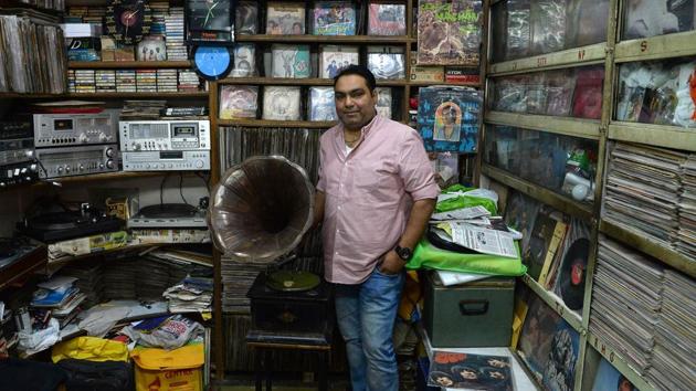 Syed Zafar Shah, 40, runs a gramophone repair operation and sells antique gramophones and vinyl records in Old Delhi, India. The primary way to replay audio recordings in the late 19th century, gramophones were steadily relegated to antique status, overtaken in the 20th century by turntables and audio speakers. (Sajjad Hussain / AFP)