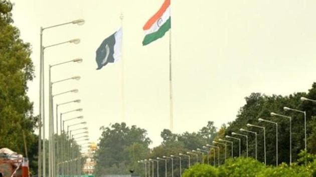 National flags of India and Pakistan on both sides of Indo-Pakistan International Border at Wagha near Amritsar.(HT Photo) National flags of India and Pakistan on both sides of Indo-Pakistan International Border at Wagha near Amritsar.(HT Photo)