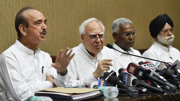 Opposition leaders, including Congress’s Ghulam Nabi Azad, addresses a press conference after opposition parties submitted a notice to vice president and Rajya Sabha chairperson Venkaiah Naidu to initiate impeachment proceedings against Chief Justice of India Dipak Misra, in New Delhi. (PTI FILE) Opposition leaders, including Congress’s Ghulam Nabi Azad, addresses a press conference after opposition parties submitted a notice to vice president and Rajya Sabha chairperson Venkaiah Naidu to initiate impeachment proceedings against Chief Justice of India Dipak Misra, in New Delhi. (PTI FILE)