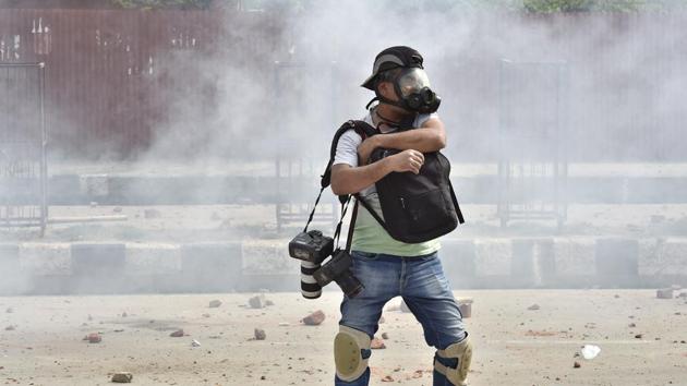 Beside the constant dangers associated with their profession, the photographers face the pressure of demonstrating daily, one’s neutrality in a profession that is under attack due to the impact of a photograph and the huge numbers of people in the field.There are more than 10 local papers in the Valley and as many photo agencies. (Ajay Aggarwal / HT Photo) 