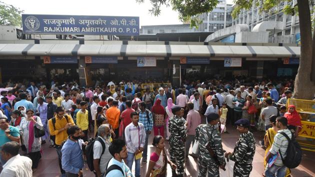 A general view of the crowded OPD after doctors went on a protest march around the AIIMS Campus, at AIIMS Hospital, in New Delhi, on Friday.(Sushil Kumar/HT Photo) A general view of the crowded OPD after doctors went on a protest march around the AIIMS Campus, at AIIMS Hospital, in New Delhi, on Friday.(Sushil Kumar/HT Photo)