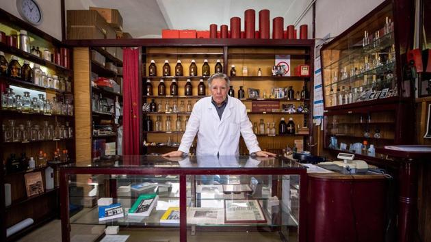 Nenan Jovanov, 70, literally grew up in this 64 years old “time capsule” perfume shop as the third generation of a family business in Belgrade, Serbia. Nenad says, “There used to be 23 perfume shops of this kind in Belgrade; now I am the only one left.” (Andrej Isakovic / AFP)