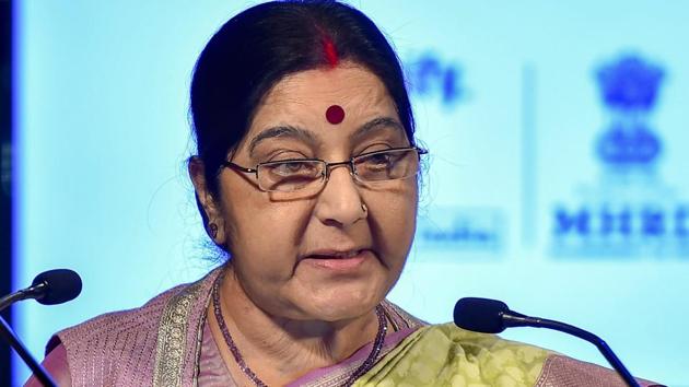External affairs minister Sushma Swaraj speaks during the launch of 'Study in India' portal in New Delhi on April 18. (PTI Photo) External affairs minister Sushma Swaraj speaks during the launch of 'Study in India' portal in New Delhi on April 18. (PTI Photo)