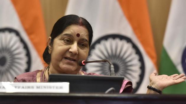 Minister of external affairs, Sushma Swaraj, will hold the meeting with the aim to update some of the chief ministers who have been elected recently.(Sonu Mehta/HT File Photo)