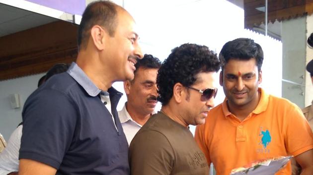 Sachin Tendulkar is in Dharamshala to lay the foundation stone of a cricket museum to be set up by the Himachal Pradesh Cricket Association.(HT Photo)