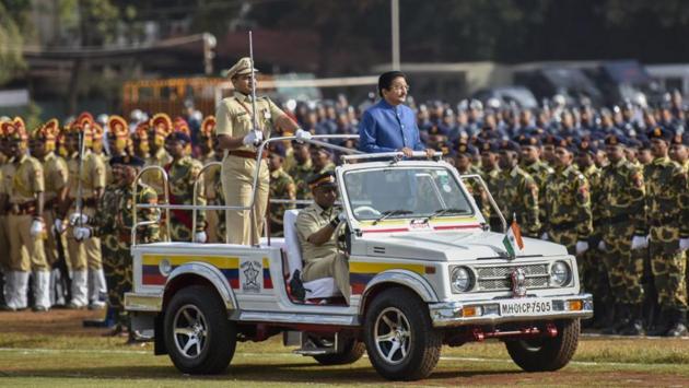 The governor inspected the guards of honour from various security forces. Later, he spoke about various development projects and welfare schemes being implemented by the Maharashtra government. (KUNAL PATIL/HT PHOTO) The governor inspected the guards of honour from various security forces. Later, he spoke about various development projects and welfare schemes being implemented by the Maharashtra government. (KUNAL PATIL/HT PHOTO)