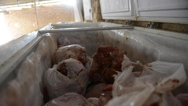 The Bengal Police seized 20 tons of carcass meat kept in freezers (in pic) from a cold storage in Kolkata on April 24.(Samir Jana/ HT Photo)