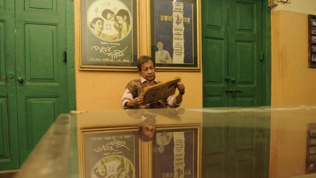 Posters of Satyajit Ray’s iconic films Pather Panchali (1955) and Jalsaghar (1958) hang at Aurora Film Corporation’s office in Kolkata. Before cinema Ray was a visual illustrator and the movie posters he designed reflect his skill for rendering complex themes down to a single image. His interest in typography resulted in four typefaces for the Roman script and many more for Bengali. (Samir Jana / HT Archive)