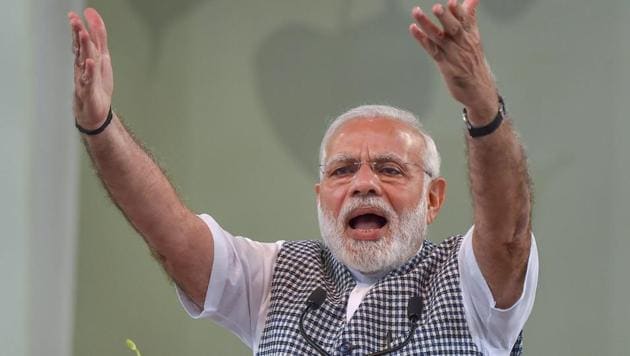 Addressing an election rally, Prime Minister Narendra Modi said the Congress has failed in keeping its promises about electrifying villages.(PTI)