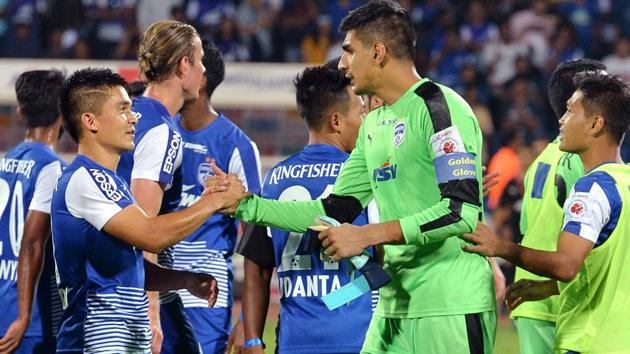 Bengaluru FC take on Aizwal FC in their AFC Cup group stage encounter in Bangalore on Wednesday.(AFP)