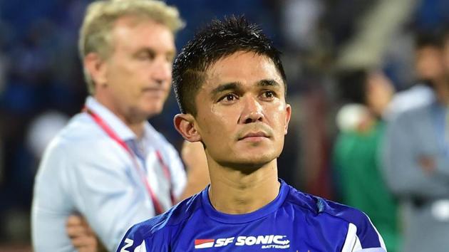 Sunil Chhetri recently helped his club Bengaluru FC win the inaugural Super Cup.(PTI)